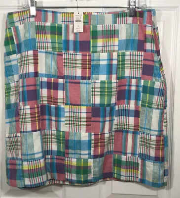 NWT TALBOTS Madras Plaid Pencil Skirt Cotton Blue Pink Size 12 $64.99 • $29.74