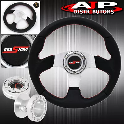 For 86-01 Integra 320mm Black Silver Steering Wheel Red Thin Quick Release Set • $99.99