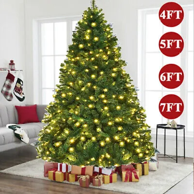 Green Spruce Realistic Artificial Holiday Christmas Tree With LED Lights & Stand • $52.99