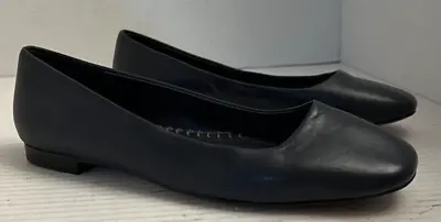 Brooks Brothers Womens 6.5 37 Navy Blue Leather Ballet Flats Shoes Logo Designer • $31.06