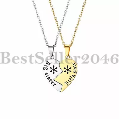 £12.08 • Buy Big Sis Lil Little Sis Necklace For 2 Heart Halves Matching Sisters Jewelry Gift