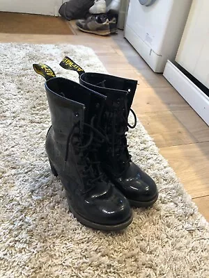 Dr Martens Darcie Heeled Boots UK Size 6 Patent Black Leather - NEW & VERY RARE • £99