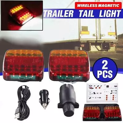 Wireless Led Rear USB Tail Lights Battery Operated Magnetic Tow Towing Trailer • $87.29