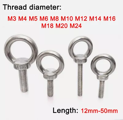 Lifting Eye Bolts A2 Stainless Steel Metric Thread M3~6/8/10/12/14/16/18/20/24 • $4.40