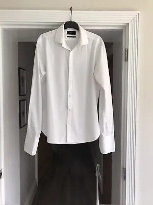 £10 • Buy Moss “Ventuno 21” Mens White Shirt Double Cuff Slim Fit Sz L (16”)