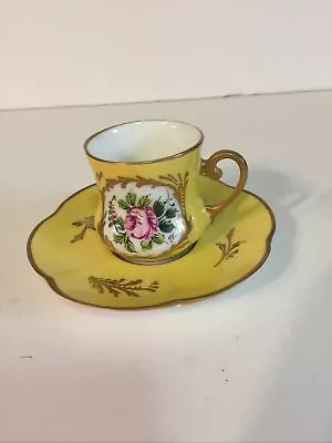 Vintage Peintmain Limoges Demitasse Yellow & Gold Cup & Saucer • $25