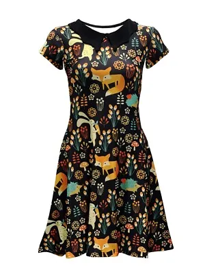 Floral Fox Rabbit Hedgehog Animal Nature Print Collar Skater Dress Fashion • £29.99