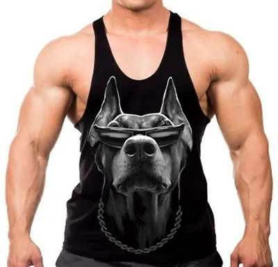 Doberman Stringer Y Back Tank Top Muscle Gym Workout Pitbull Dog T Shirt • $12.99