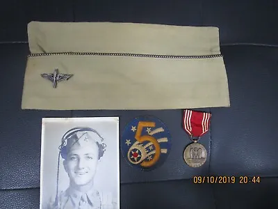 WW2 Army 5th Air Force Air Crew Pilot Garrison Cap Wing Insignia / Patch & Medal • $85
