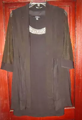 Roz & Ali 6 Dress Cardigan Jacket Duster Set Beaded Mini Stretch Black Separates • $39.99
