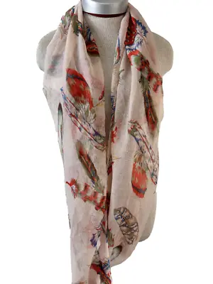 Infinity Scarf 35 X 19 Hanging Length Orange Tan Feathers Polyester • $7.99