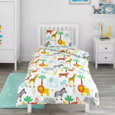 Safari Toddler Bedding Duvet Cover Pillowcase Set Animal Cot Bed Kid Junior Boy • £12.74