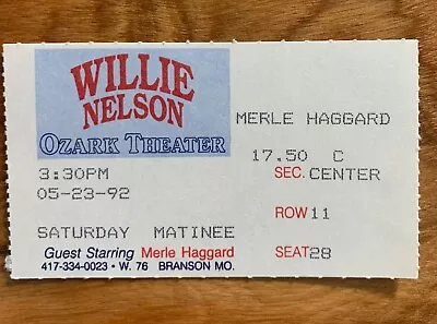 Merle Haggard 5/23/92 Concert Ticket At Willie Nelson Ozark Theater Branson Mo • $22.99