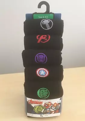 Men's Marvel Avengers Black Socks - Size 6-8.5 - 5 Pack - TU - BNWT • £9.50