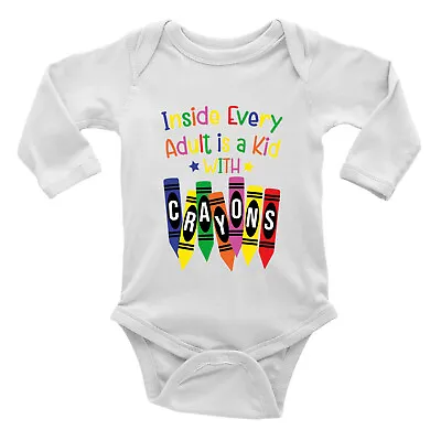 Colouring Baby Grow Vest Bodysuit Inside Every Adult Is A Kid With Crayons L/S • £5.99