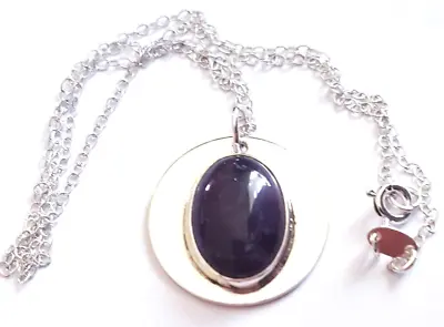 Exquisite  Sterling Silver Mount & Amethyst Cabochon Round Pendant Necklace.   • £39.95