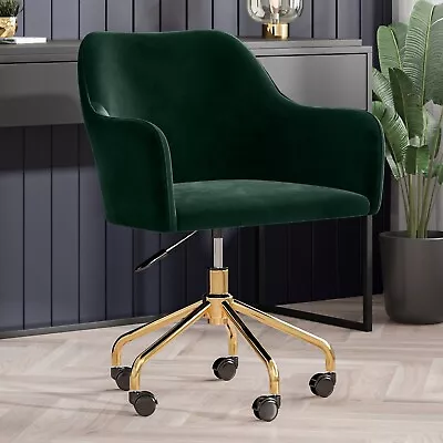 Green Velvet Office Chair With Arms - Marley MRL002 • £95.92