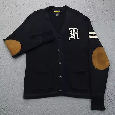 VTG Polo Ralph Lauren Rugby Sweater Mens Medium Elbow Patches Script Varsity Dad • $99.95