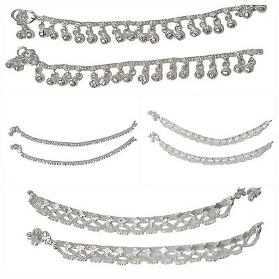 Indian Bollywood Style Traditional Silver Plated Payal Anklet Jewelry Set • $26.65