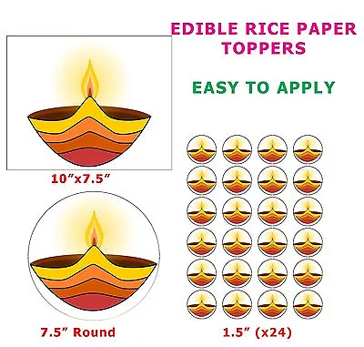 £2.65 • Buy  Diya Hindu Sikh Religious Oil Lamp Cake/Cupcake Topper On Edible Rice Paper