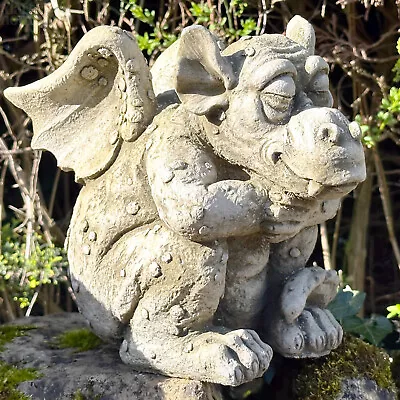 Stone Snoozing Dragon Garden Sculpture Fantasy Mythical Figure Statue Ornament • £45