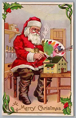 $6.49 • Buy Postcard Merry Christmas Santa Painting Doll House *A005