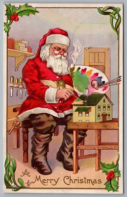 $6.49 • Buy Postcard Merry Christmas Santa Painting Doll House *A005