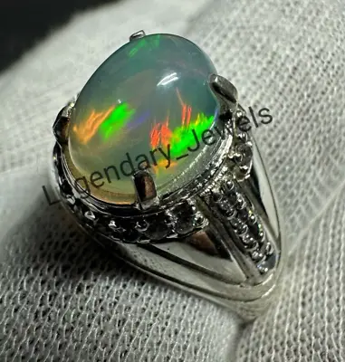 Solid 925 Sterling Silver Natural Multi Fire Opal Gemstone Handmade Ring For Men • $68.80