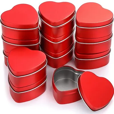 12 Pack Valentine's Day Heart Shaped Candle Tin Sealed Empty Candle Jars Lids... • $11.04