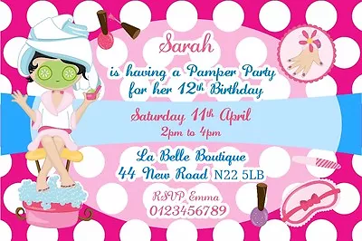 Girls Personalised Pamper Party Birthday Invitations X 10 • £5.20