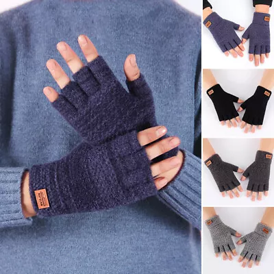 Thermal Fingerless Gloves Mens Womens Knitted Warm Winter Half Finger Mittens • $3.21