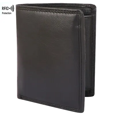 £12.99 • Buy Mens RFID Blocking Soft Leather Wallet, ID Window, Zip And Coin Pocket 521 Black
