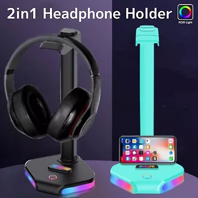 Gaming Headset Stand RGB Colorful Light Headphone Bracket Earphone Holder For PC • $22.99