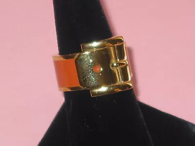 Designer Michael Kors ~ Gold Plate & Orange Enamel Belt Ring ~ Size 7 • $66.36