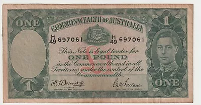 1942 Australia 1 Pound Banknote - Armitage/McFarlane - R30a - Fine - # 31446 • $48