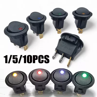 10x Led 12 V Volt Illuminated Round Car Van Dash Mount ON/OFF Rocker Switch UK • £4.96