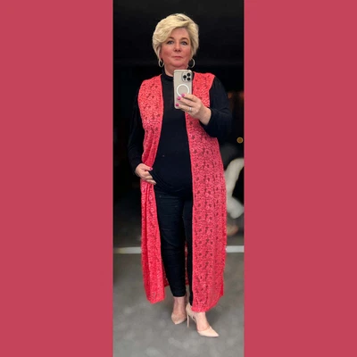 £28 • Buy Womens Ladies Sleeveless Lace Duster Jacket Long Waistcoat Plus Size