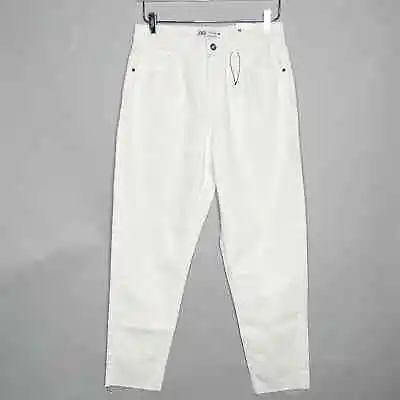 Zara 8 NEW White Mom Fit Ankle Length Tapered Jeans High Rise • £32.09