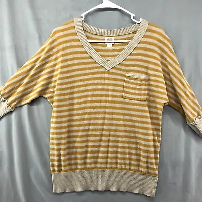 Mossimo Supply Co 3/4 Sleeve Yellow Tan Striped Sweater Size L Women • $0.99