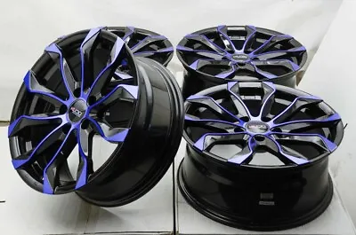 Kudo Racing Intimidate 17x7.5 5x114.3 5x4.5 Black W/Blue Polish Face Wheels Rims • $759