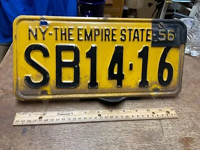 License Plate Vintage New York NY SB14 16 1955 W/ 1956 Tab “Empire State” Rustic • $27.25