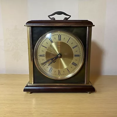 Vintage Metamec Quartz Clock Mantel Carriage Clock Wood Brass Onyx England • £29.99