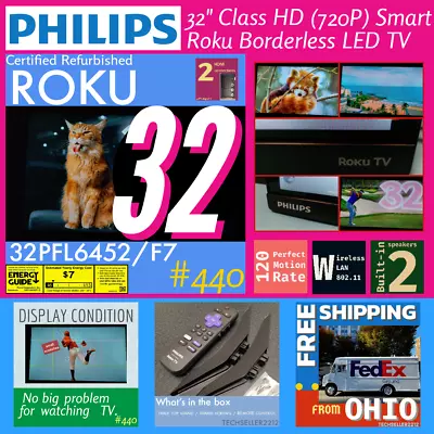 Philips 32  HD 720P Smart Roku Borderless LED TV 32PFL6452/F7  With Remote/Stand • $98.76