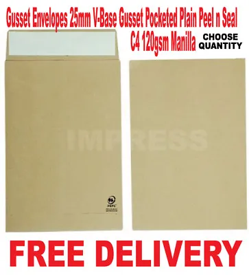 C4 25mm Gusset Envelopes Ex Strong Brown Manilla A4 120gsm Thick Expanding Width • £3.49