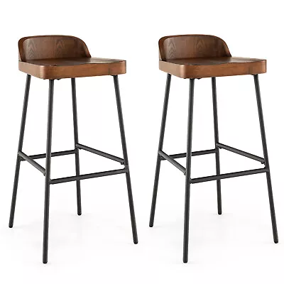 Set Of 2 Industrial 29  Bar Stool Bar Height Saddle Seat Kitchen Stool Low Back • $99.99