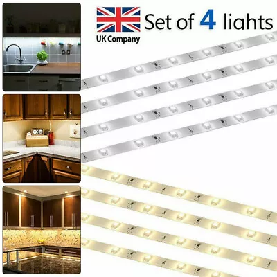 £11.99 • Buy 4x LED Under Cabinet Strip Lighting Kit Kitchen Shelf Counter Closet Light Set 