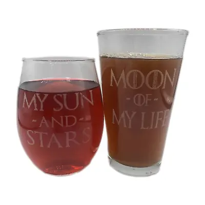 Moon Of My Life Sun And Stars Game Of Thrones GOT Wine / Pint Glass Set Engraved • £19.24