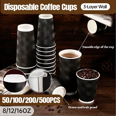 Bulk Disposable Coffee Cups 8oz 12oz 16oz Triple Wall Paper Take Away Coffee Cup • $21.56