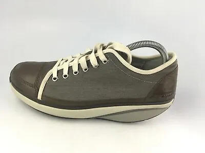 MBT 'Nafasi' Brown Leather Gray Canvas Rocker Walking Shoes UK 6 | US 8/ 8.5 US • $37.49