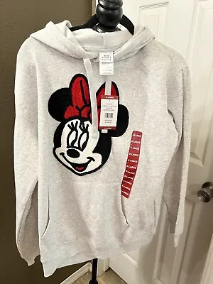 NWT XL MINNIE MOUSE Disney Crochet FACE Hoodie Grey  Hooded Sweatshirt • $50